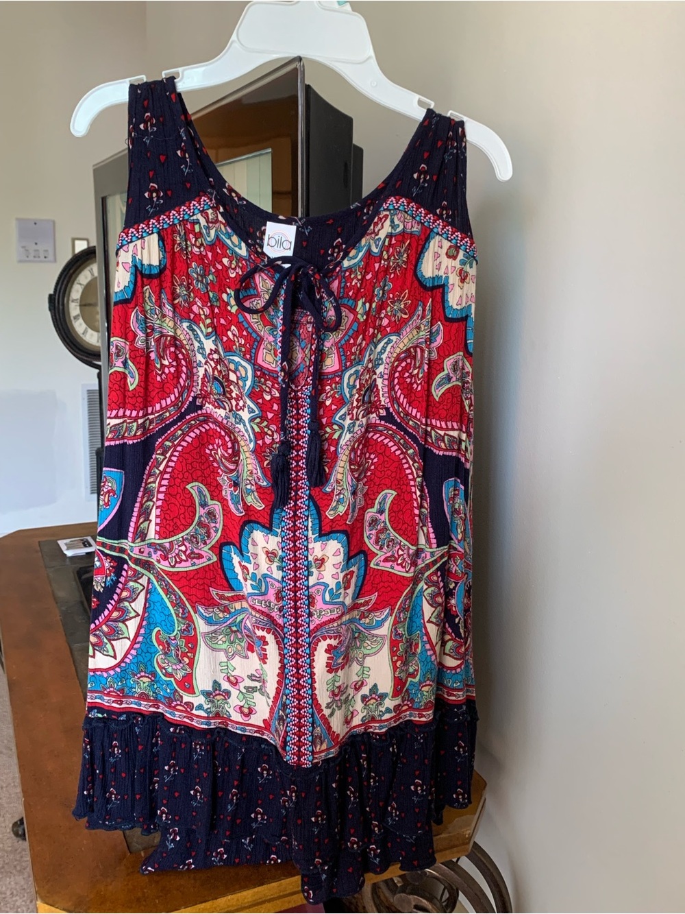Bila Red & Navy Paisley Sleeveless Mini Dress